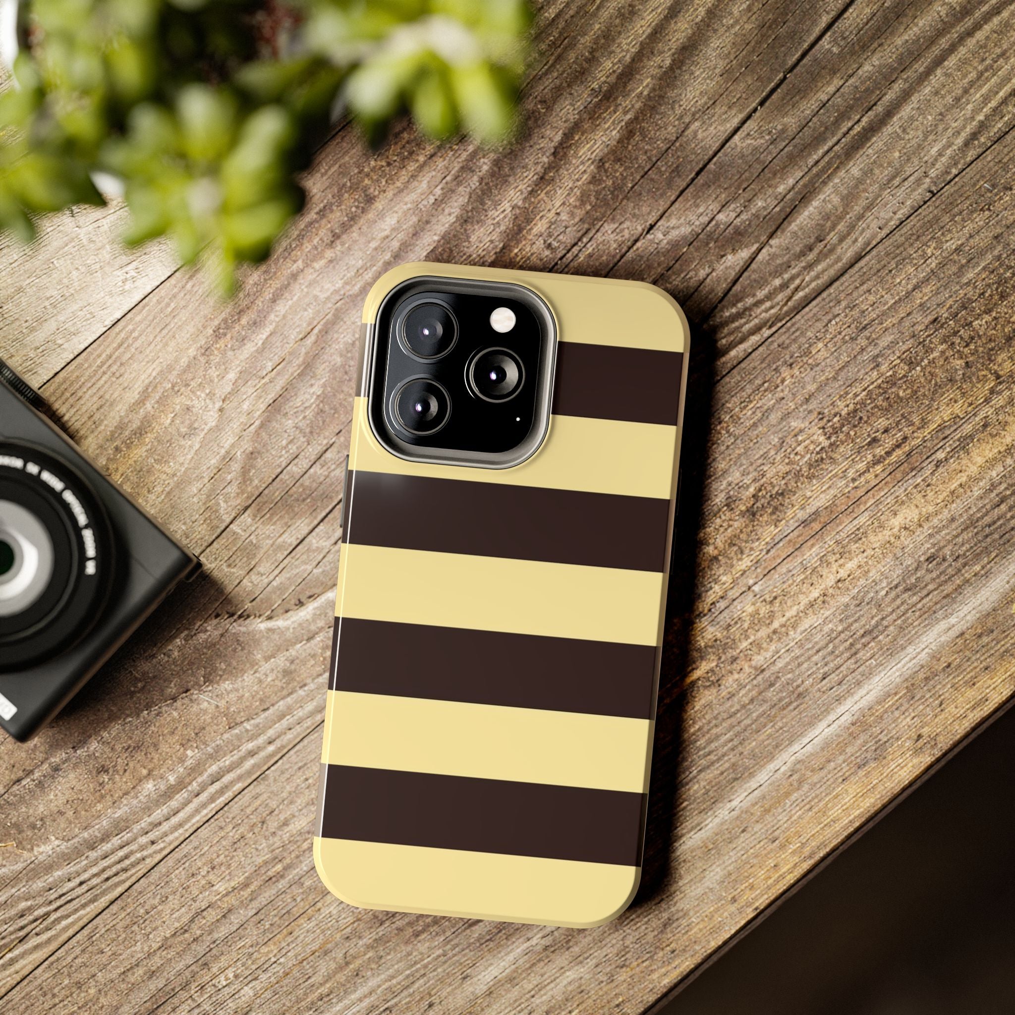 Visionary Yellow and Brown Stripe Iphone Case - Protective Tough Case
