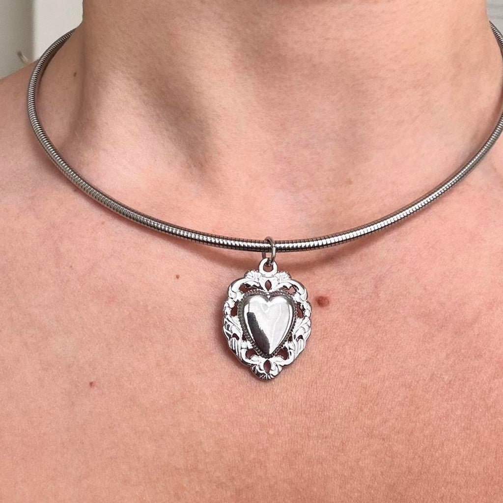Silver Heart Tube Necklace